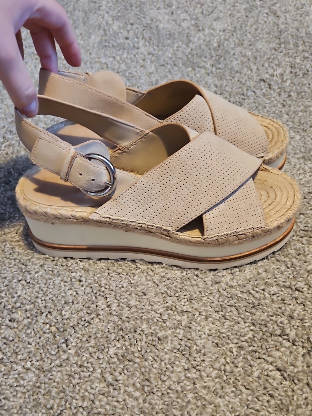 Marc Fisher Beige Perforated Espadrille Platform Slingback Sandals